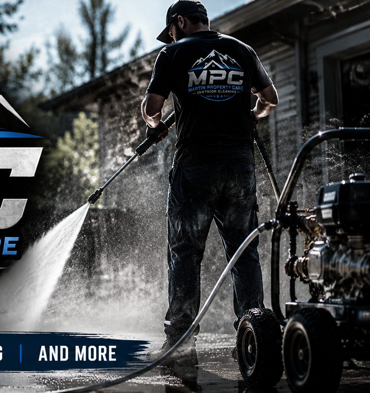 Pressure washing a driveway with professional surface-cleaning equipment